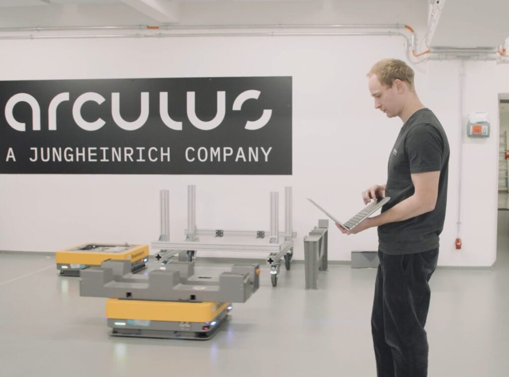 Dennis working with arculees  in the testing area of our Munich office 