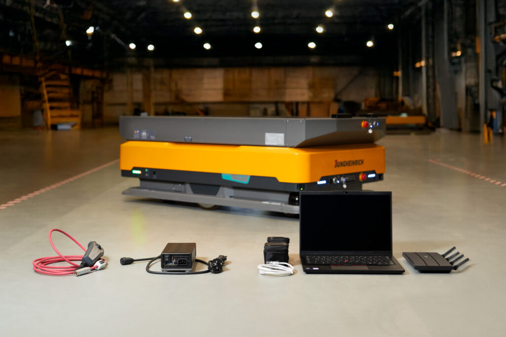 arculee demo kit showing the AMR, laptop, router, and connectivity gear